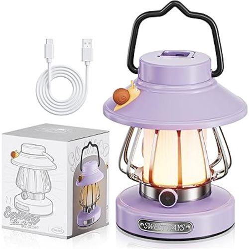 V.C Formark Retro Snail Kids Lantern - Premium Violet USB Rechargeable Camping Light, 3-Color Dimmable LED Night Light with Tent Hook, Outdoor Indoor Safe for Bedroom/Gifts (Kids Camping Essentials)
