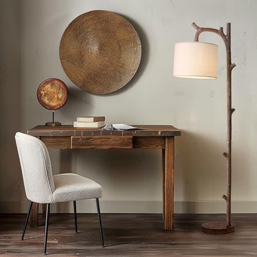 OYEARS Retro Farmhouse Floor Lamp for Living Room Rustic Standing Lamps Tree Trunk Deco Modern Country Vintage Wood Floor Lamp(Brown)