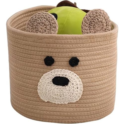 Bear Laundry Baskets Laundry Hamper Storage Basket with Handles,Decorative Basket for Living room,Woven Storage Basket for Toys Bin Pillows Blankets Clothes (Brown)