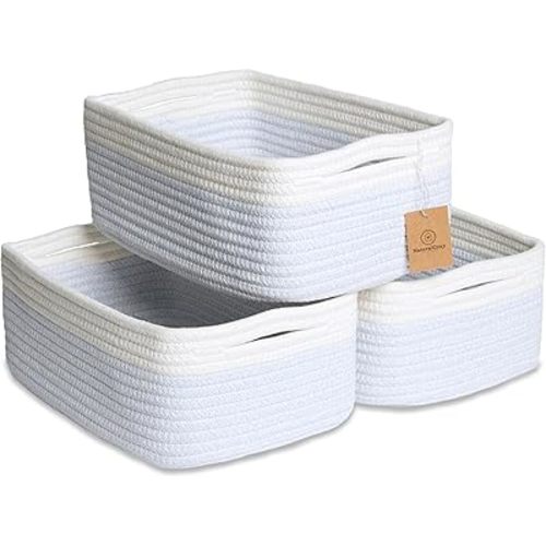NaturalCozy 11.8"x8"x4.5” Rectangle Storage Baskets for Shelves 3 Pack | Cotton Rope Woven Small Baskets for Organizing | Small Storage Bins for Nursery, Bathroom, Closet, Shelf, Decorative, Gift