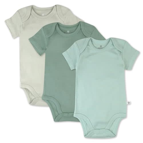 HonestBaby Multipack Short Sleeve Bodysuits One-piece 100% Organic Cotton for Infant Baby Boys, Girls, Unisex, 3-Pack Sage Ombre, Newborn