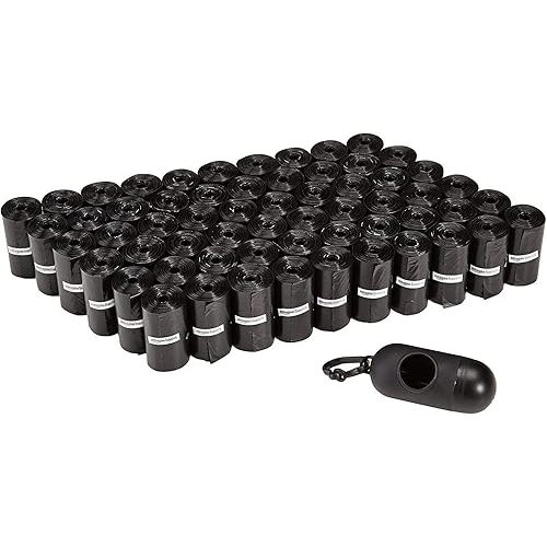 Amazon Basics Dog Poop Leak Proof Bags with Dispenser and Leash Clip, Unscented, 300 Count, 20 Pack of 15, Black, 13 x 9 Inch