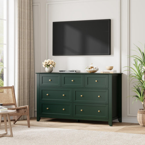 Ebern Designs 7 Drawer Dresser for Bedroom, 54" Wide Dresser with Deep Drawers & Metal Knobs, Modern Large Wooden Chests of Drawers for Entryway, Hallway | Wayfair