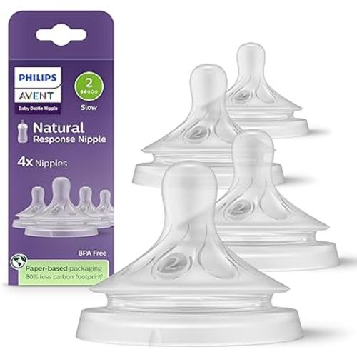 Philips Avent Natural Response Nipple, Slow Flow (Flow 2), 4-Pack, SCY962/44