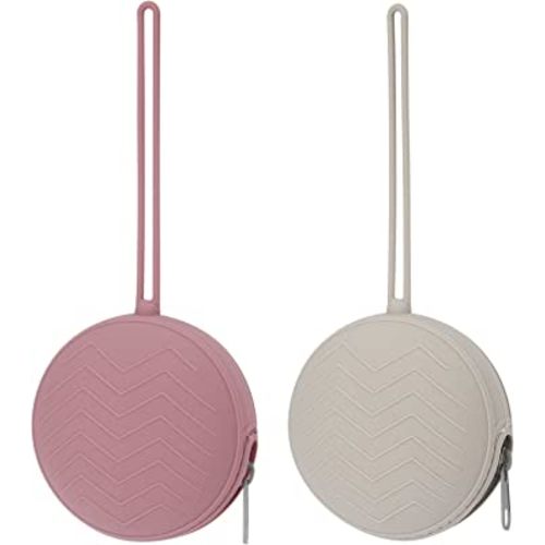 2 Pack Silicone Pacifier Holder Case, BPA Free Newborn Baby Pacifiers Silicone Pouch for Boys & Girls, Portable Silicone Pacifier Container Case (Light Grey, Power Rose)