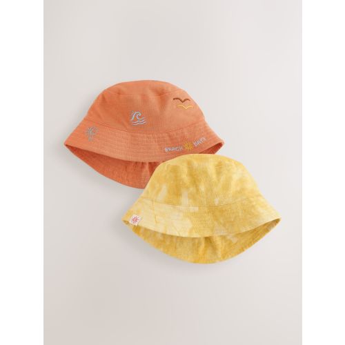 Orange Embroidered and Yellow Tie Dye Baby Bucket Hats 2 Pack (0mths-2yrs)