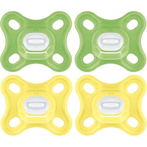 MAM 'Comfort' Design Collection Pacifier for Breastfed Babies (Pack of 4 Pacifiers), MAM Soother with Soft Silicone Nipple, Unisex Baby Essentials, 0-4 months, Green