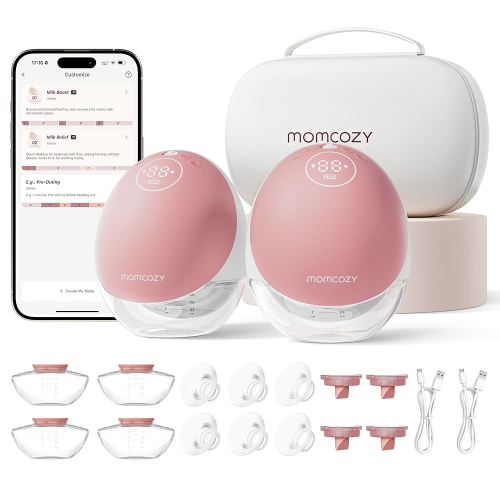 Momcozy Breast Pump Hands Free Upgraded Mobile Flow | M9, App Discreet Control with Personalized Multi-Modes & 15 Levels, Wearable Breast Pump 24mm (Cozy Red, 2 Count)