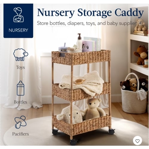 Best Choice Products 3-Tier Water Hyacinth Rolling Nursery Caddy w/ Wheels, Utility Cart, Storage Organization - Chestnut