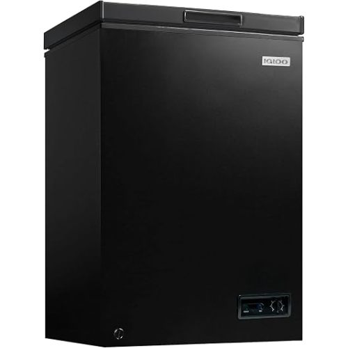 Igloo 3.5 Cu Ft. Upright Deep Freezer Chest- Deep Freezer with Quick Freezing System & Adjustable Thermostat- Low Noise Freezer with Removable Basket & LED Lights for Homes, Garages & Basements- Black