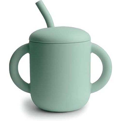 mushie 100% Silicone Training Cup & Straw for Toddlers | 6 Months+ (Cambridge Blue)