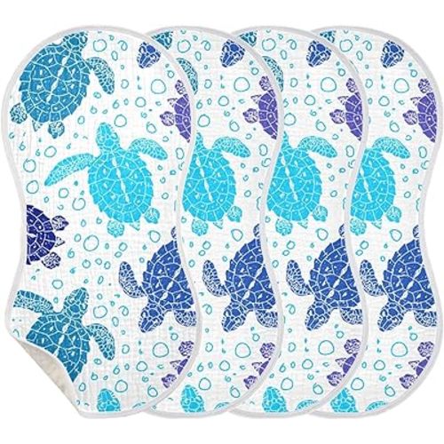 Sea Turtle Ocean Bubble Marine Turtles Muslin Burp Cloths for Baby 4 Pack 100% Cotton Baby Washcloths Bibs for Boy Girl