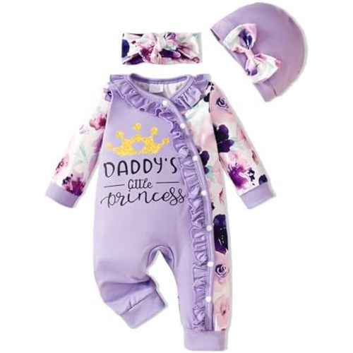 Preemie Newborn Baby Girl Clothes Infant Fall Winter Outfits Letter Floral One-Piece Romper+Jumpsuit