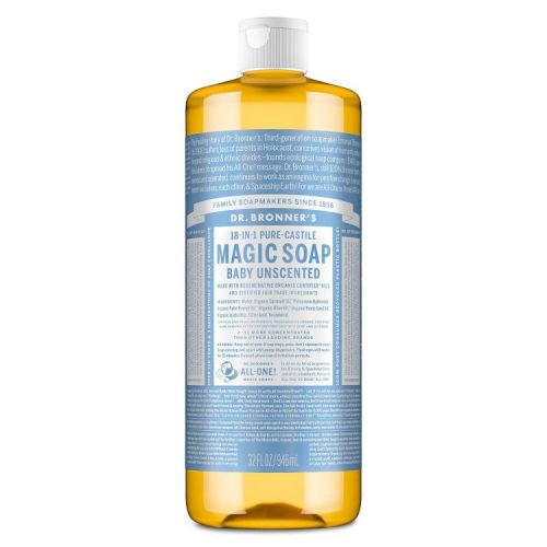 Dr. Bronner's Magic Pure Castile Liquid Soap Bodywash - Baby Unscented - 32 fl oz: For Sensitive Skin, Paraben-Free, Ethyl Alcohol-Free