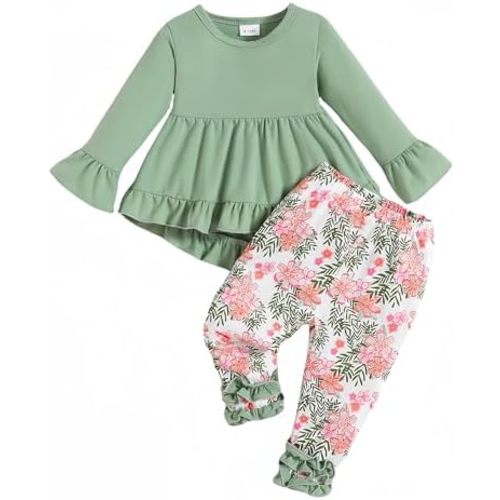 Baby Girl Clothes Infant Toddler Girl Outfit Long Sleeve Shirts Top Rufffle Pants Little Girls Clothes