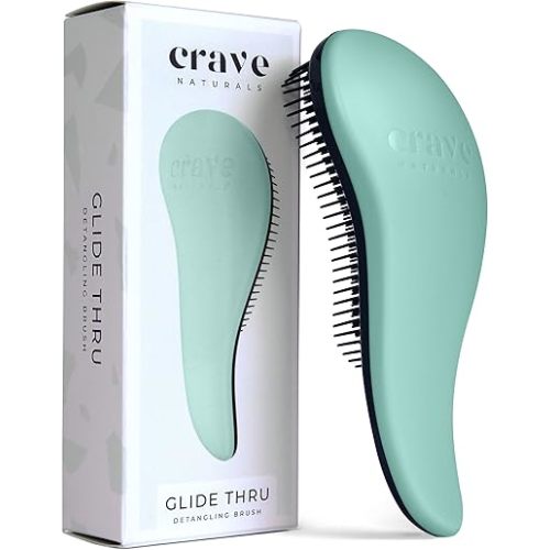 Crave Naturals Glide Thru Detangling Brush - Detangler Brush for Natural, Curly, Straight, Wet and Dry Hair for Adults and Kids - Hair Brush for Little Girls, Toddlers, Teens - 7.5 x 3 in, Turquoise