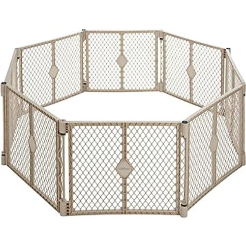 Toddleroo by North States Superyard 8 Panel Free Standing Play Yard, Indoor or Outdoor Baby Playpen, Baby Gate. Made in USA. 6.5 feet corner to corner play pen (26" Tall, Sand)