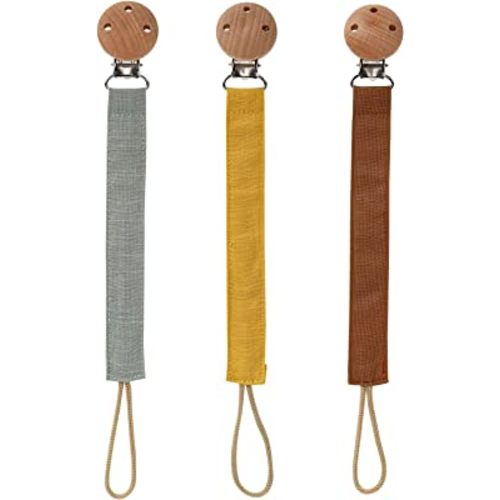 Socub 3 Pack Pacifier Clips for Baby Boys and Girls, Fabric Pacifier Hold with Clip for Binky, Teether Toys, BPA Free, Baby Shower Birthday Gift, 3 Month+(Sage/Clay/Mustard)