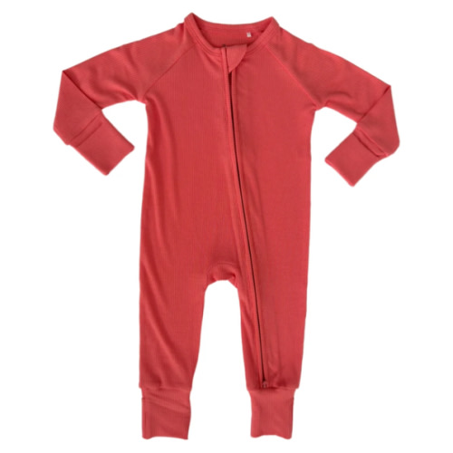 Sugar Coral Ribbed Zipper Romper