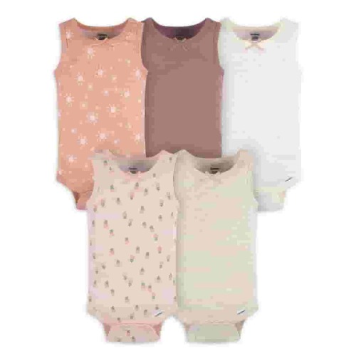 Gerber Baby Boys or Girls Casual Sleeveless Bodysuits, 5-Pack, Sizes 0/3 Months- 24 Months
