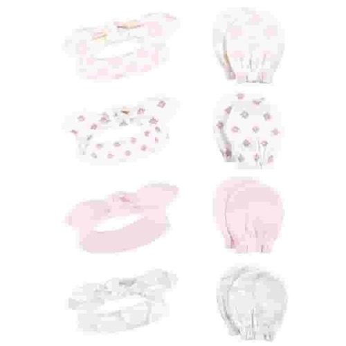 Hudson Baby Infant Girl Cotton Headband and Scratch Mitten Set, Lace Medallion, 0-6 Months