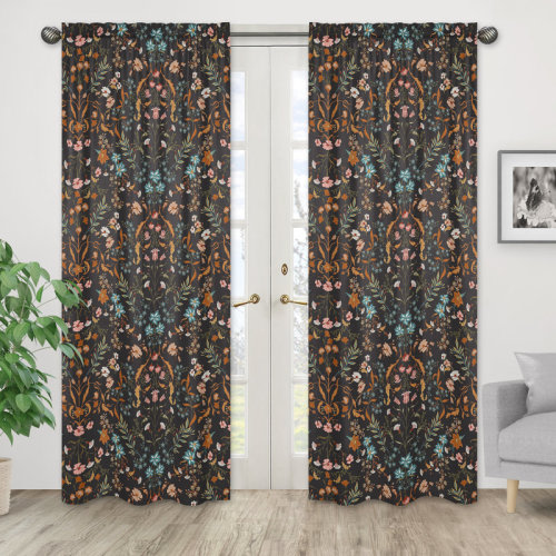 Sweet Jojo Designs Boho Floral Wildflower Black and Orange Semi-Sheer Rod Pocket Curtain Panels (Set of 2) | Wayfair