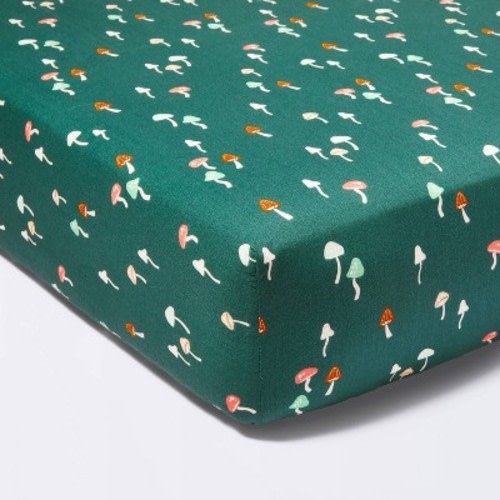 Fitted Crib Sheet Mushroom - Green - Cloud Island™ : Target