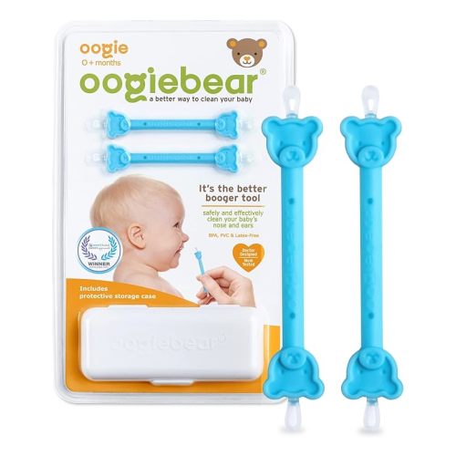 oogiebear: Baby Nose Cleaner & Ear Wax Removal Tool - Safe Booger & Earwax Removal for Newborns, Infants, Toddlers - Dual-Ended - Essential Baby Stuff, Diaper Bag Must-Have, 2 Pack Blue with CASE - 2 Pack - Blue w/ Case