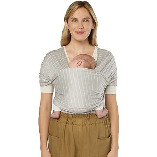 Ergobaby Sustainable Knit Aura Baby Carrier Wrap for Newborn to Toddler (8-25 lbs) - Comfortable, Ergonomic, & Ultra-Soft Newborn Wrap Carrier - One Size Fits Most - Rayon, Grey Stripes