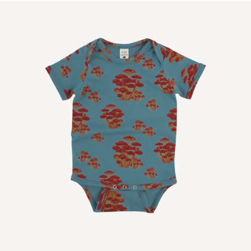 short sleeve lap neck bodysuit | red mushroom bunch | organic cotton jersey