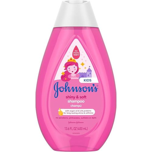 Johnson's Kids Shiny & Soft Tear-Free Kids' Shampoo with Argan Oil & Silk Proteins, Hair Wash Gently Cleanses & Boosts Natural Shine & Softness, Hypoallergenic, Sulfate-Free, 13.6 fl. oz