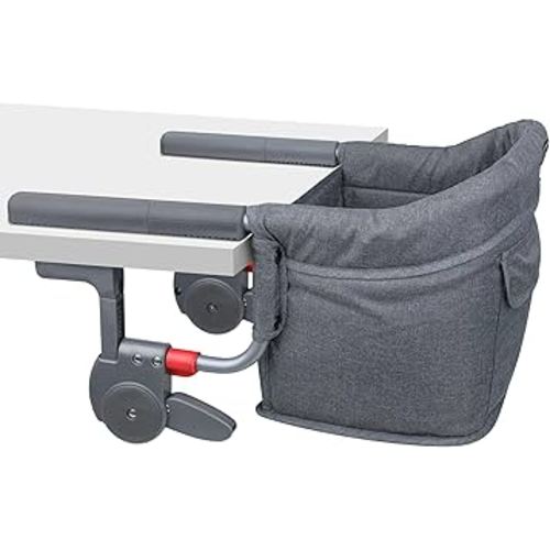 Hook On High Chair: Portable Fast Table Chair with Storage Bag, Clip on High Chairs for Babies and Toddlers, Foldable Baby Feeding Chair with Removable Seat for Home and Travel -Grey