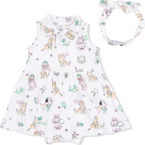 Polo Tennis Dress & Headband, Country Club Dogs Pink - Angel Dear | Maisonette (3-6M)