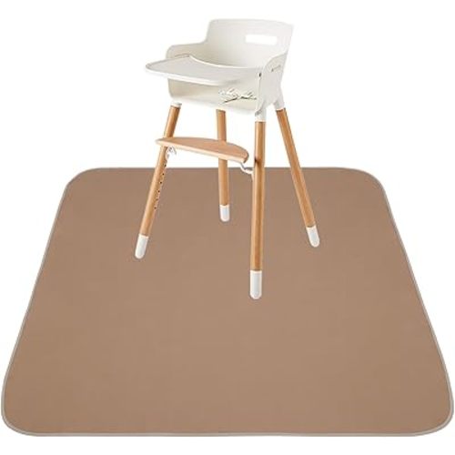Baby Splat Mat for Under High Chair/Arts/Crafts, Triluby 51" Waterproof Non Slip Food Splash Mat for Eating Mess, Washable Weaning Mat Reusable Spill Floor Protector (Brown)