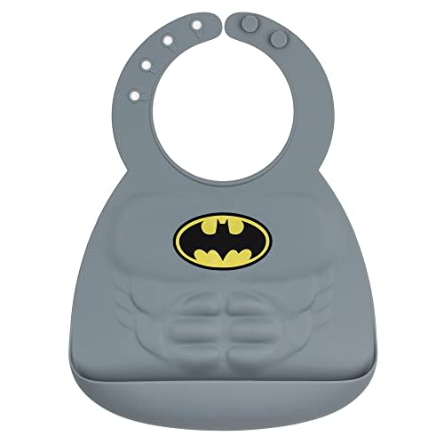 Bumkins Silicone Toddler Bib, DC Comics Baby, Waterproof, Wipe Clean, Stain and Odor Resistant, 6-24 Months, Batman, 8.5 x 1.5 x 7"