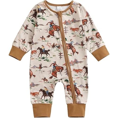 Baby Romper Newborn Clothes Long Sleeve Western Cow Print Zipper Jumpsuit Fall Winter Toddler Infant Bodysuit