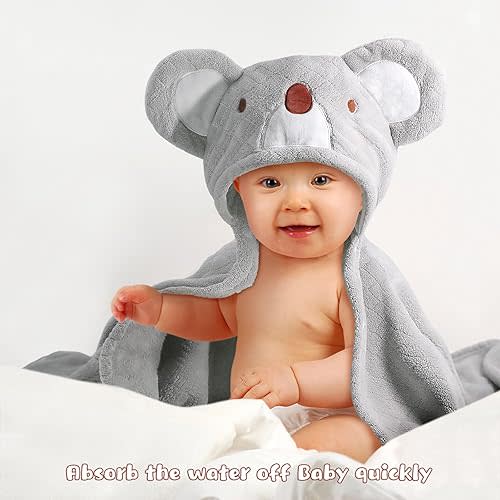 Toddler Towels with Hood, 2-Pack Thick Absorbent Hooded Towels for Toddlers Age 1-5 Boys & Girls, 50'' x 32'' Large Super Soft Toddler Bath Towels, Baby Bath Towels, Grey & White