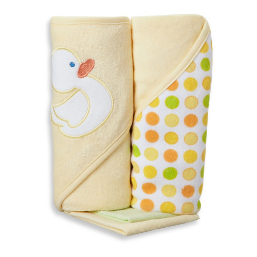 2 Hooded Towel with 2 Washcloths, Yellow Duck