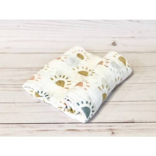 Neutral Pastel Sun Organic Bamboo Muslin Baby Swaddle Blanket