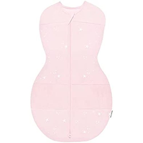 Happiest Baby Sleepea 5-Second Swaddle - 100% Organic Cotton Baby Swaddle Blanket - Doctor Designed Promotes Healthy Hip Development (Rose Stars, Large)