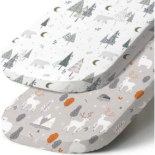 Stretch Fitted Bassinet Sheet Set BROLEX 2 Pack Cradle Sheets for Bassinet Pad/Mattress,Unisex Boys Girls,Ultra Soft,Snowy Forest