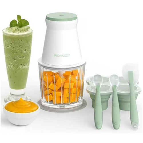 Momcozy Baby Food Maker, Food Freezer Tray, Silicone Spoons, Spatula, Suitable for Baby, Toddler, Children, Green