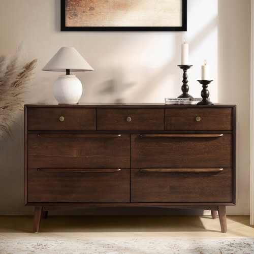 Wade Logan® Aviannah Clegg 52'' W Mid-Century 7 - Drawer Dresser with Solid Wood Legs and Built-in Drawer Dividers & Reviews | Wayfair
