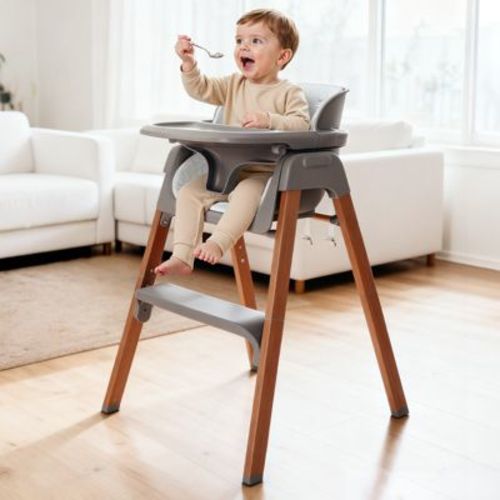 AmourLil 4-in-1 Convertible High Chair for Babies & Toddlers, Adjustable Height with Dishwasher-Safe Tray, Easy-Clean Design, Beige