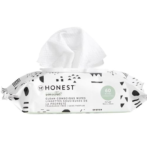 The Honest Company Clean Conscious Unscented Wipes | Over 99% Water, Compostable, Plant-Based, Baby Wipes | Hypoallergenic for Sensitive Skin, EWG Verified | Pattern Play, 60 Count