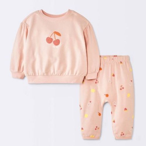 Baby Girls' 2pc Mixed Berry Fruit Modal French Terry Sweatshirt and Pants Set - Cloud Island™ Light Pink 6-9M