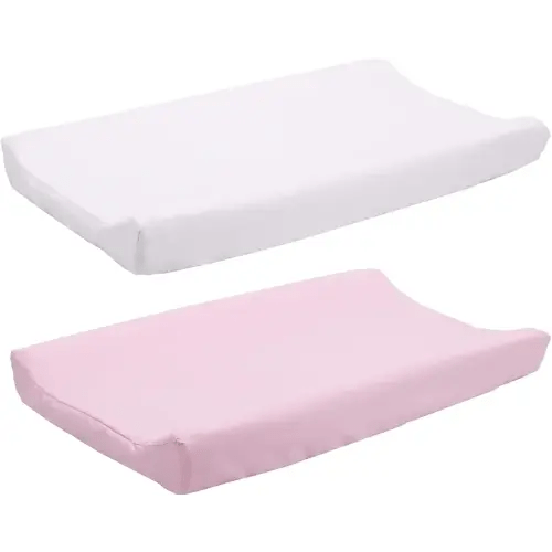 Belsden 2 Pack Microfiber Soft Changing Pad Cover Set, with 2 Considerate Safety Belt Holes, Durable Diaper Change Table Sheet Set for Baby Girls, 16''x32''x8'', White & Pink Colors