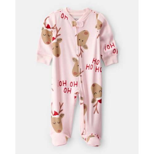 Baby Girl Reindeer 100% Cotton Snug Fit 2-Way Zip Sleep & Play Pajamas - Pink - Carter's | Carter's