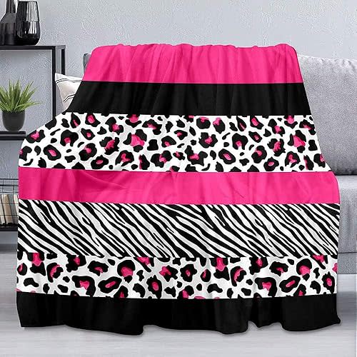 LUVIVIHOME Hot Pink Leopard, Cheetah Print, Black and White Zebra Print Throw Blanket - Cozy, Warm, Lightweight, Soft, Fluffy, Fuzzy Plush Flannel Fleece for Couch, Sofa, 30"x40"