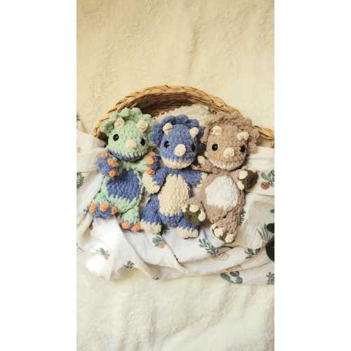 Little Dino Snuggler| Tripp Triceratops Heirloom crochet baby dinosaur, custom dinosaur plushie, dino lovey, gifts for boys